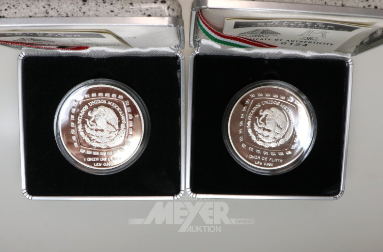 4 Mexiko - Silbermünzen aus 'The Olmec Collection' 1996