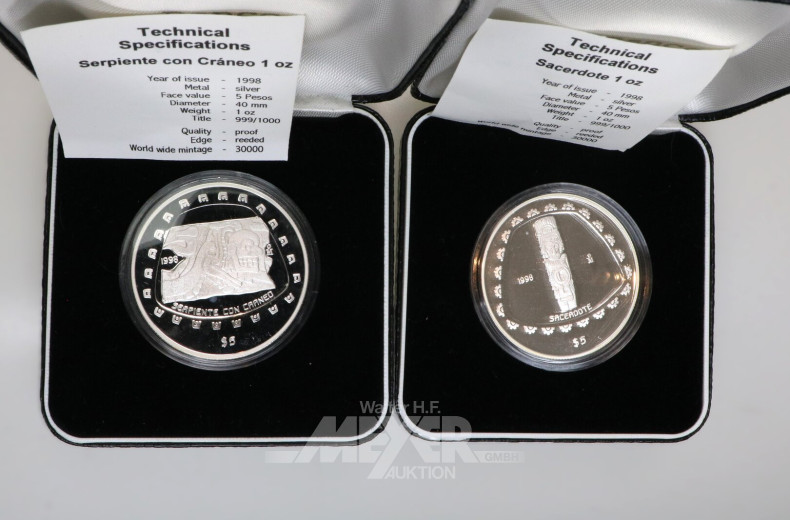 4 Mexiko - Silbermünzen aus 'The Toltec Collection' 1998