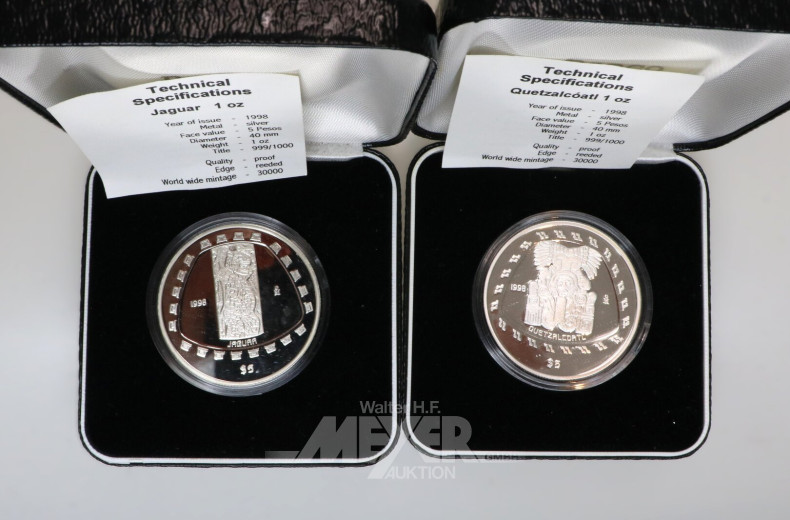 4 Mexiko - Silbermünzen aus 'The Toltec Collection' 1998
