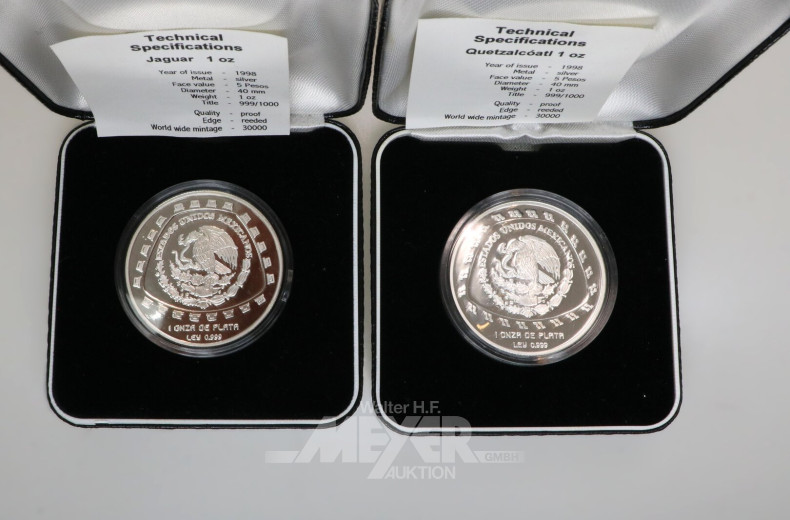 4 Mexiko - Silbermünzen aus 'The Toltec Collection' 1998