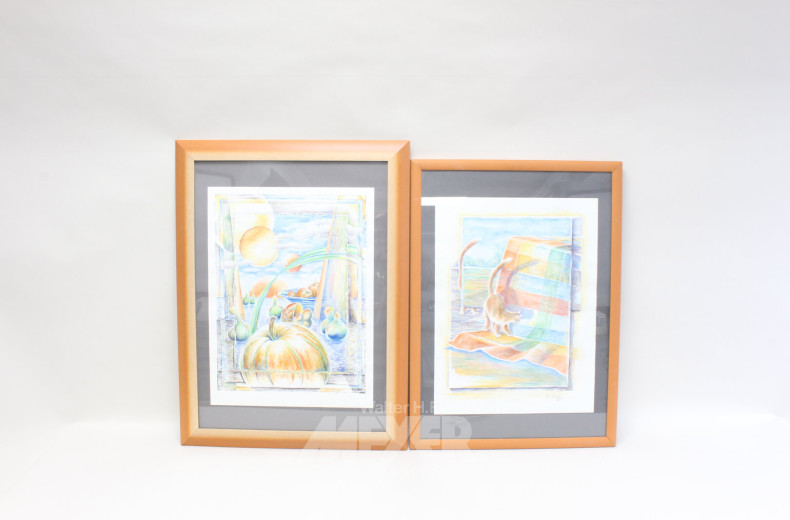 Posten div. Aquarelle und Graphiken "Landschaften, Blumenstlleben, Stadtansichten"