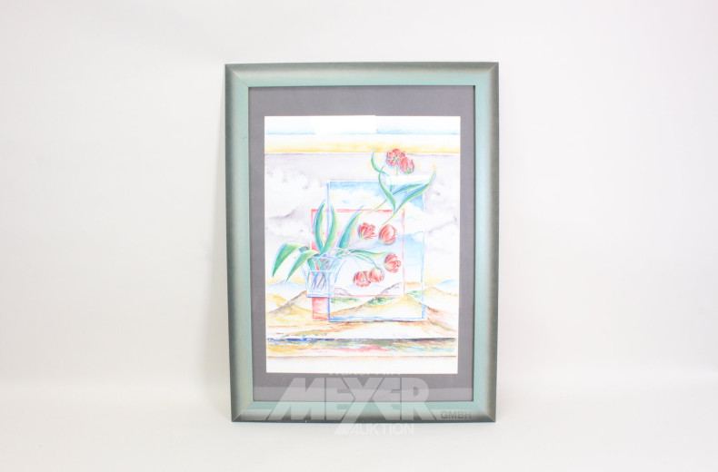 Posten div. Aquarelle und Graphiken "Landschaften, Blumenstlleben, Stadtansichten"