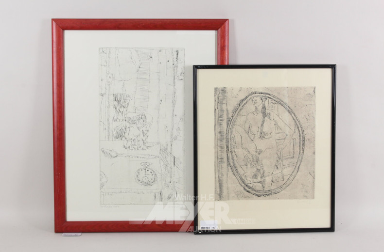 Paar Radierungen 'Ovalspiegel' und 'Kleiner Rückenakt'