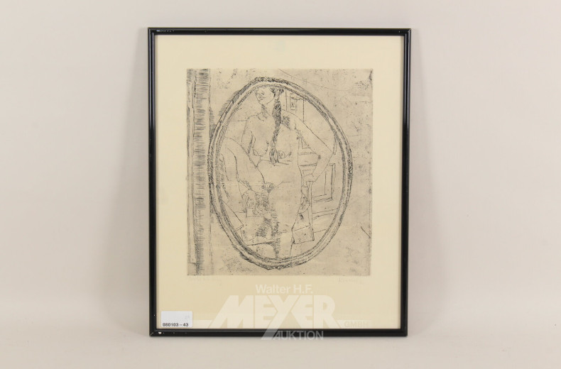 Paar Radierungen 'Ovalspiegel' und 'Kleiner Rückenakt'