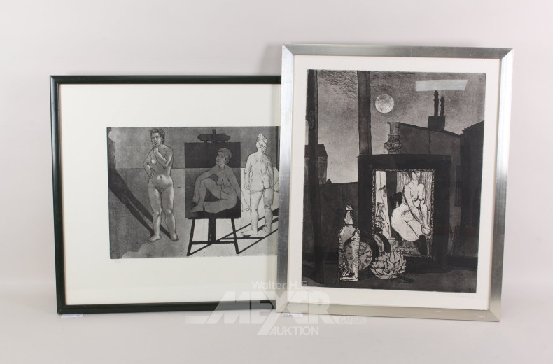 Paar Radierungen 'Modelle' und 'Spiegelakt'