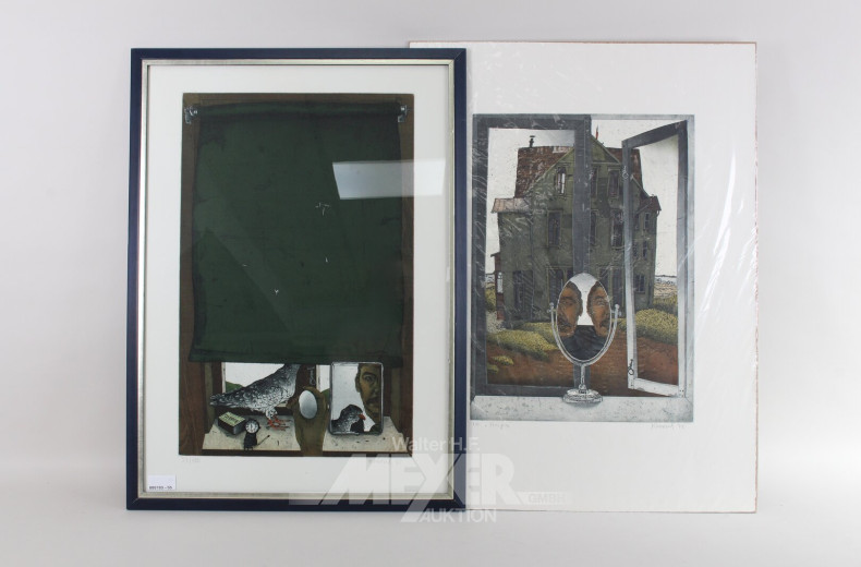 Paar Farbradierungen 'Das Rouleau' und 'Hospiz'