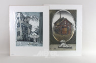 Paar Farbradierungen 'Örtlichkeit' und 'Osterfenster'