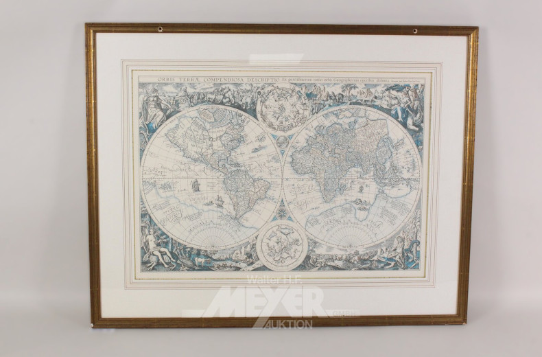Druck einer historischen Weltkarte