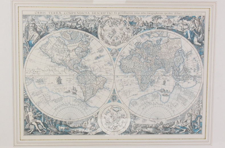 Druck einer historischen Weltkarte