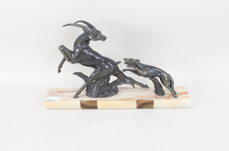 Skulptur "Springende Gazelle verfolgt vom Jagdhund"