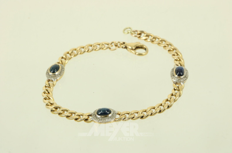 Panzerarmband mit 3 Saphiren-Cabochons