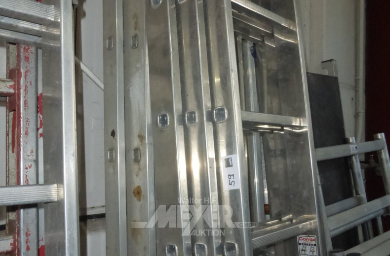 2 Alu- Anstellleitern, 3-tlg., je 24 Sprossen