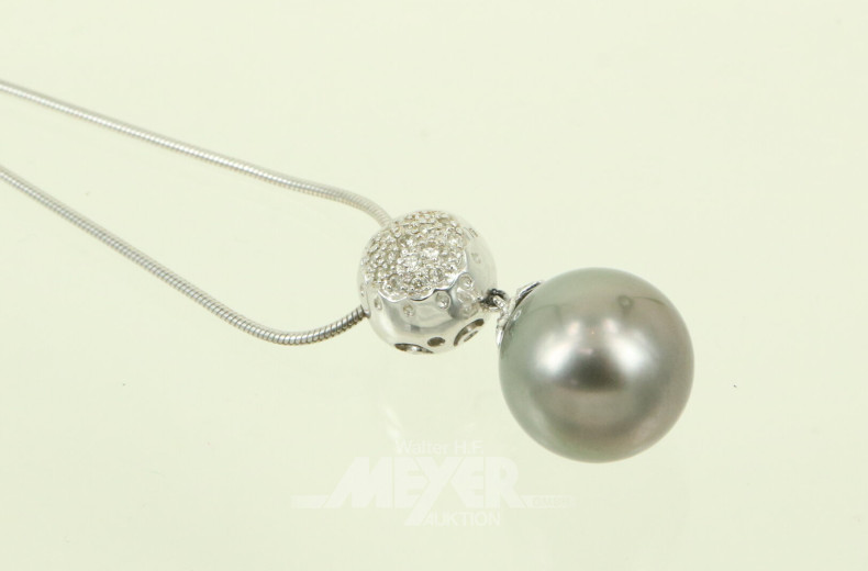 Kette mit 1 Tahiti-Zuchtperle und kl. Brillanten