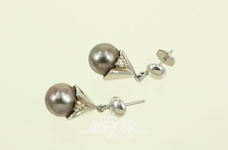 Paar Ohrstecker mit grauer Perle und kl. Brillanten