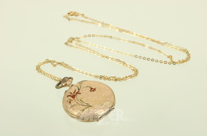 Damen-Anhängeruhr mit floraler Emaille