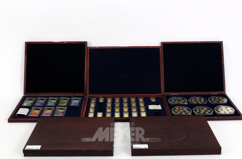 Posten Sonderprägungen und Gigantenmedaillen in 5 Holzkassetten