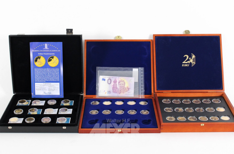 3 Münzkassetten mit 2-Euro-Gedenkmünzen der Europäischen Union