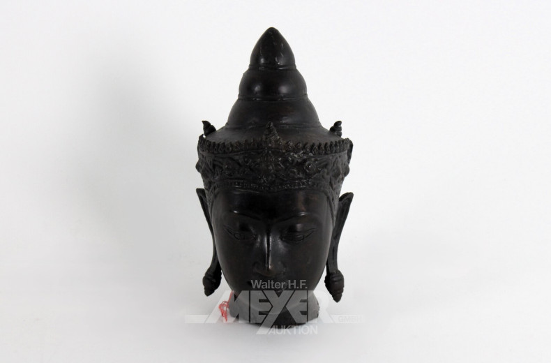 Bronzekopf "Tempeltänzer/-wächter", Vintage, Thailand