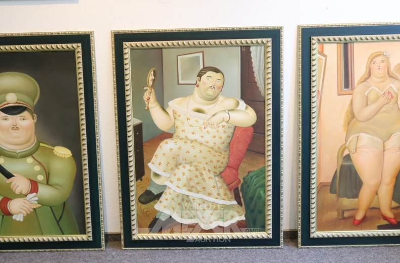 3 Gemälde "Karikaturen", 20er Jahre Stil