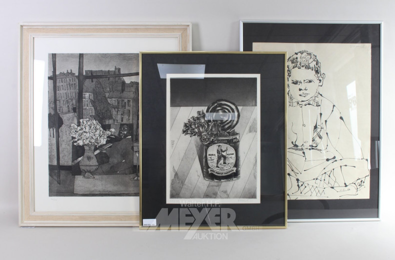 3 Radierungen und Federzeichnungen