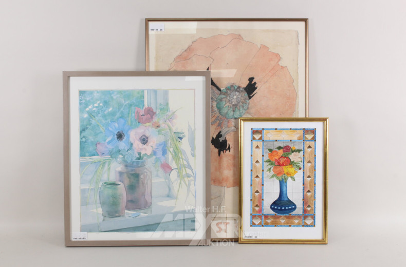 3 Kunstwerke mit Blumenmotiv