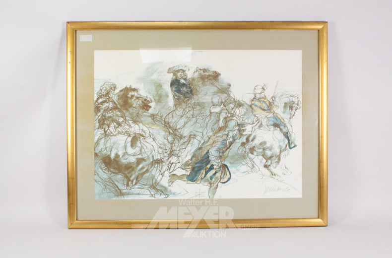 2 Bilder "Bauernaufstand, winterl. Dorfansicht mit Staffagen""