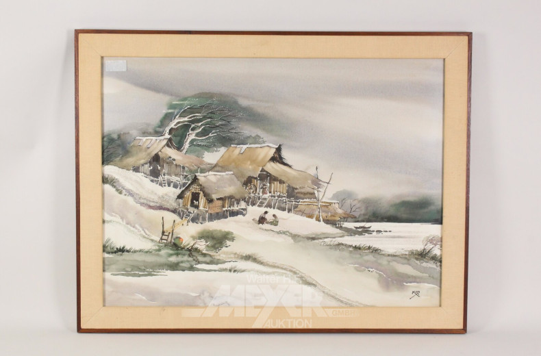 2 Bilder "Bauernaufstand, winterl. Dorfansicht mit Staffagen""