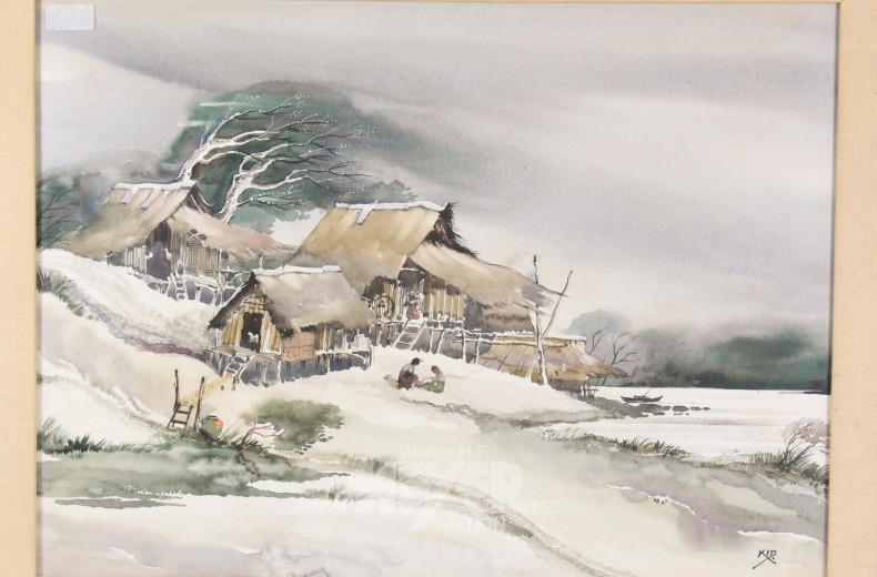 2 Bilder "Bauernaufstand, winterl. Dorfansicht mit Staffagen""