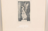 2 Radierungen "Baum, Statue mit Engelsflügeln"