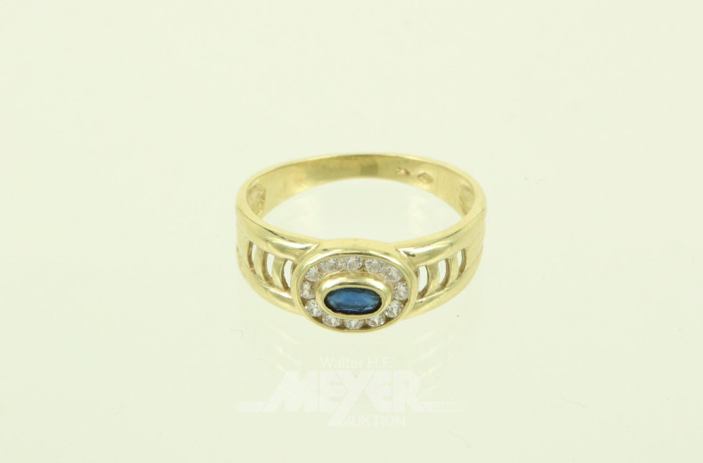 Damenring, besetzt mit 1 kl. blauen Farbstein
