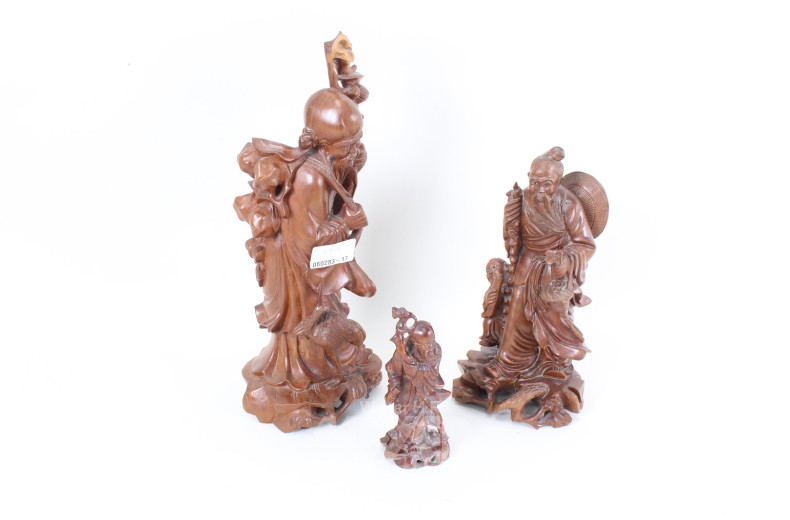 3 asiatische Holzschnittsfiguren "Wanderer"