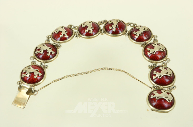 Olav H. RYSSTAD, Norwegen, Armband mit Löwen und roter Emaille