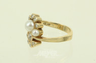 Damenring, besetzt mit 2 Perlen und Altschliff-Brillanten