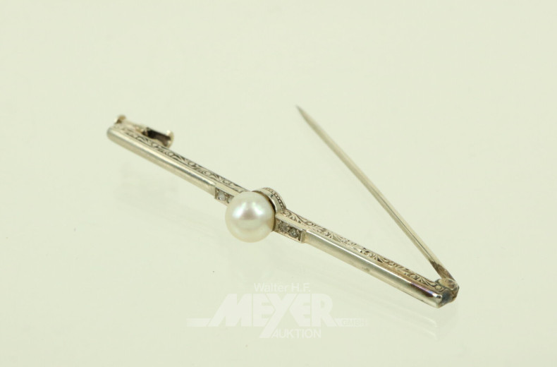 Art Déco-Stabnadel mit Perle und 4 kl. Diamantrosen
