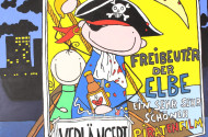 Gemälde im Comic-Stil 'Große Kinofilm-Werbetafel für "Freibeuter der Elbe" bei Nacht'