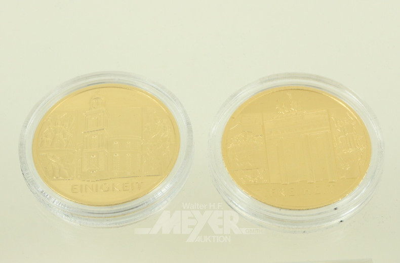 4 BRD - 100 Euro 'Säulen der Demokratie' und 'Erste deutsche Euro-Goldmünze' in Stempelglanz zu je 1/2 Unze Gold fein