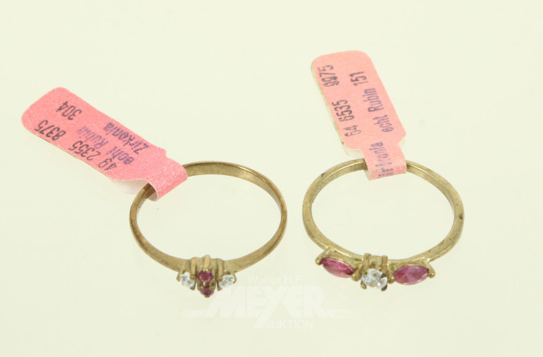 4 Ringe mit Rubin, Zirkonia und kl. Brillanten