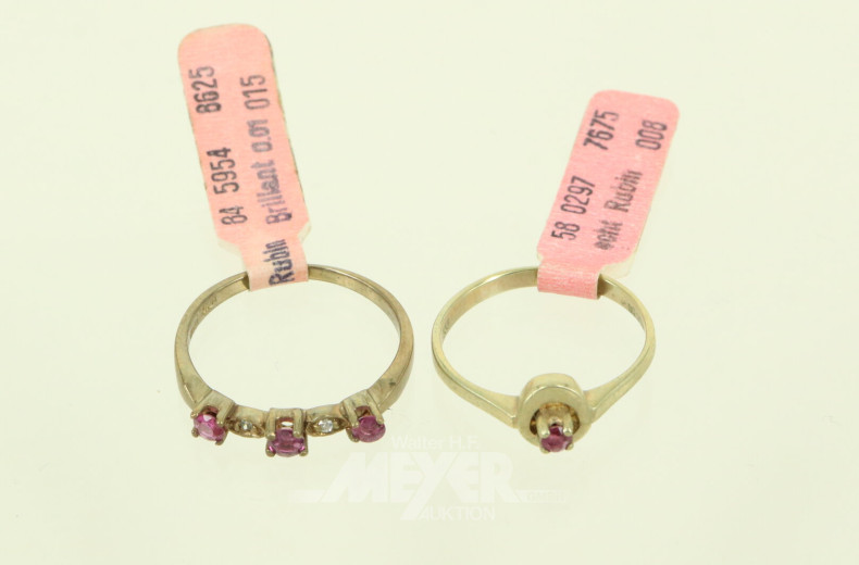 4 Ringe mit Rubin, Zirkonia und kl. Brillanten