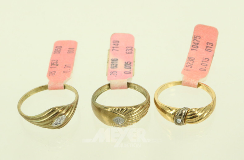 3 Schmale Ringe mit Muster und sehr kl. Brillanten