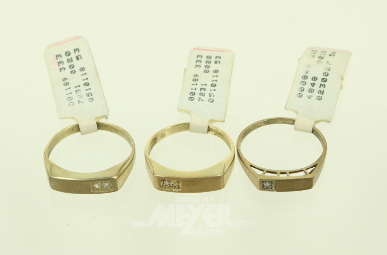 3 Dünne Ringe mit kl. Brillanten