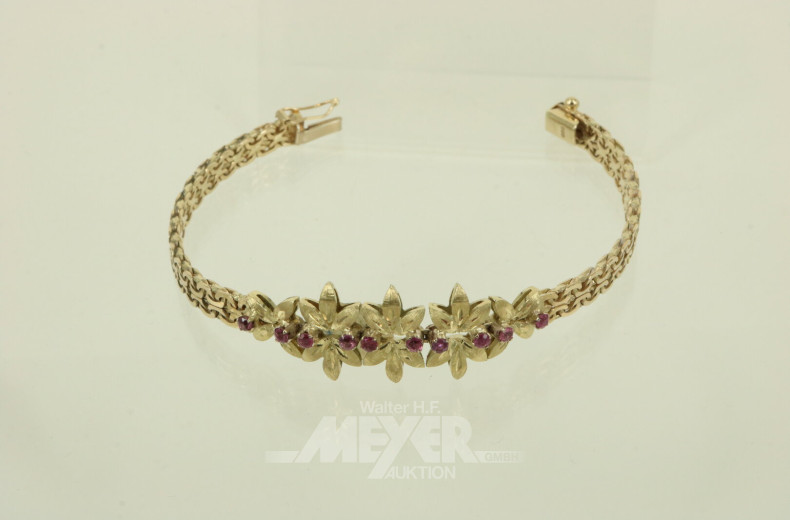 Schmuckes Damenarmband mit 10 kl. Rubinen