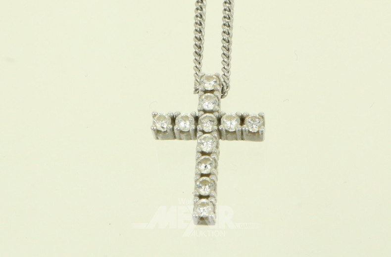 Kette mit Kreuzanhänger und 11 kl. Brillanten von insgesamt 0.4ct