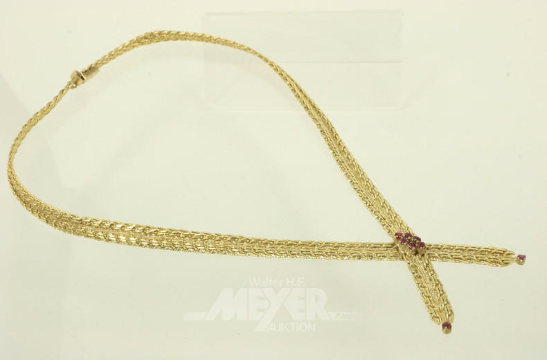 Stilvolles Collier, Flechtmuster mit 8 kl. Rubinen