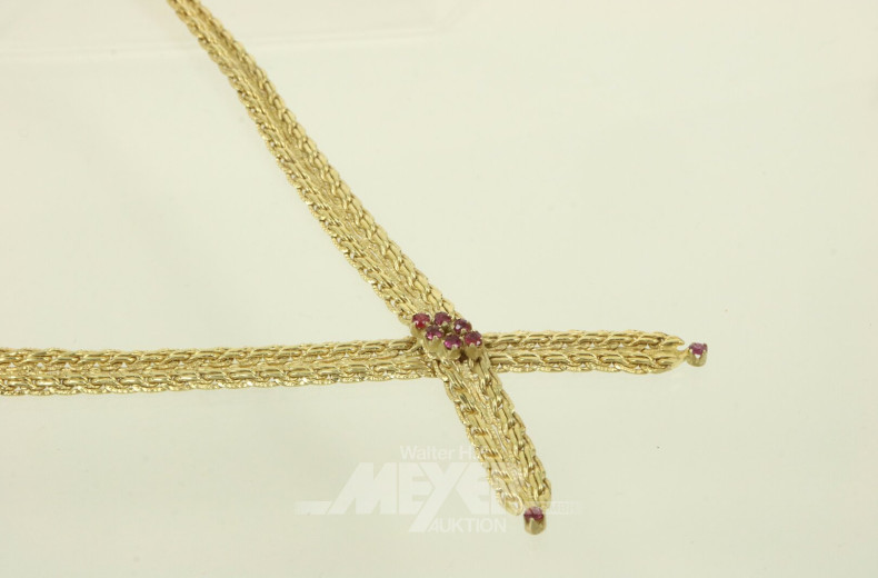 Stilvolles Collier, Flechtmuster mit 8 kl. Rubinen