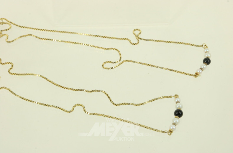 2 Feine Ketten mit Zuchtperlen und Onyx