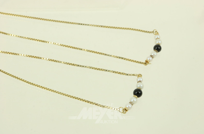 2 Feine Ketten mit Zuchtperlen und Onyx