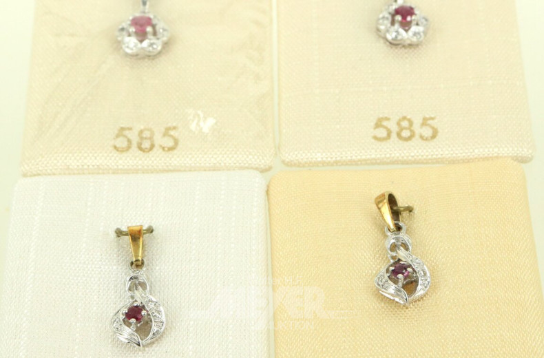 4 Kleine Anhänger mit rosafarbenen Steinen und kl. Brillanten