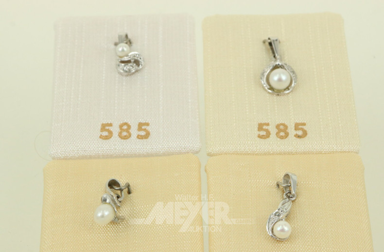 4 Anhänger mit Zuchtperlen und kl. Brillanten