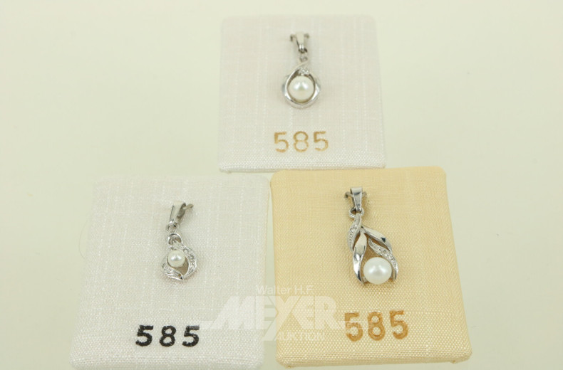 3 Anhänger mit Perlen und kl. Brillanten