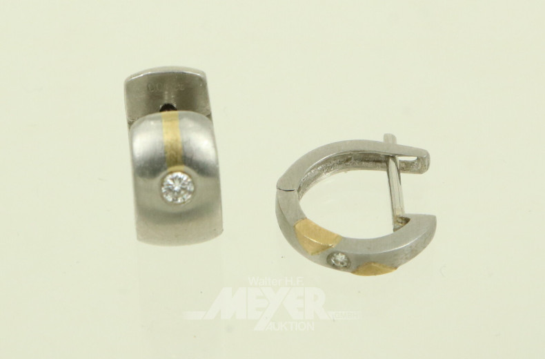 2 Ohrstecker mit kl. Brillant und Golddetails in 950er Platin